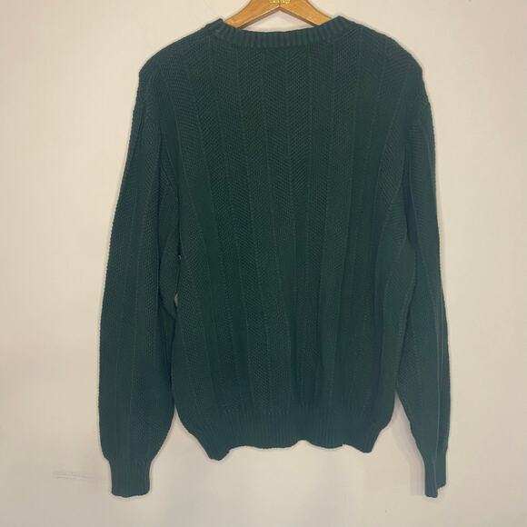 Mens US Polo Assn Green Thick Cable Knit Pullover Sweater Preppy Crew Neck Large - Picture 9 of 13